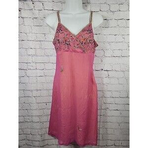 Anopia Collezioni Y2K Silk Embroidered Floral Butterflies Dress Sz 6